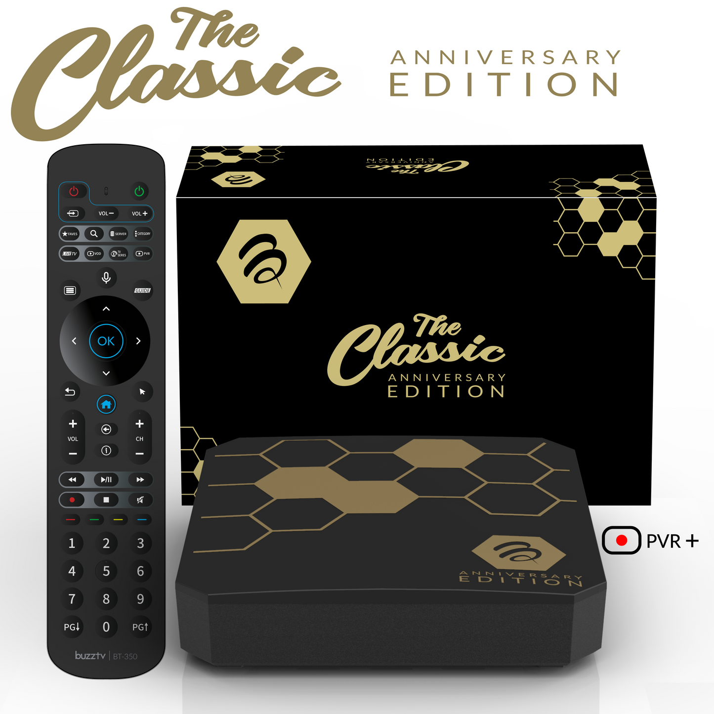 BuzzTV Classic Anniversary Edition 4K Android set-top box with BT-350 voice remote