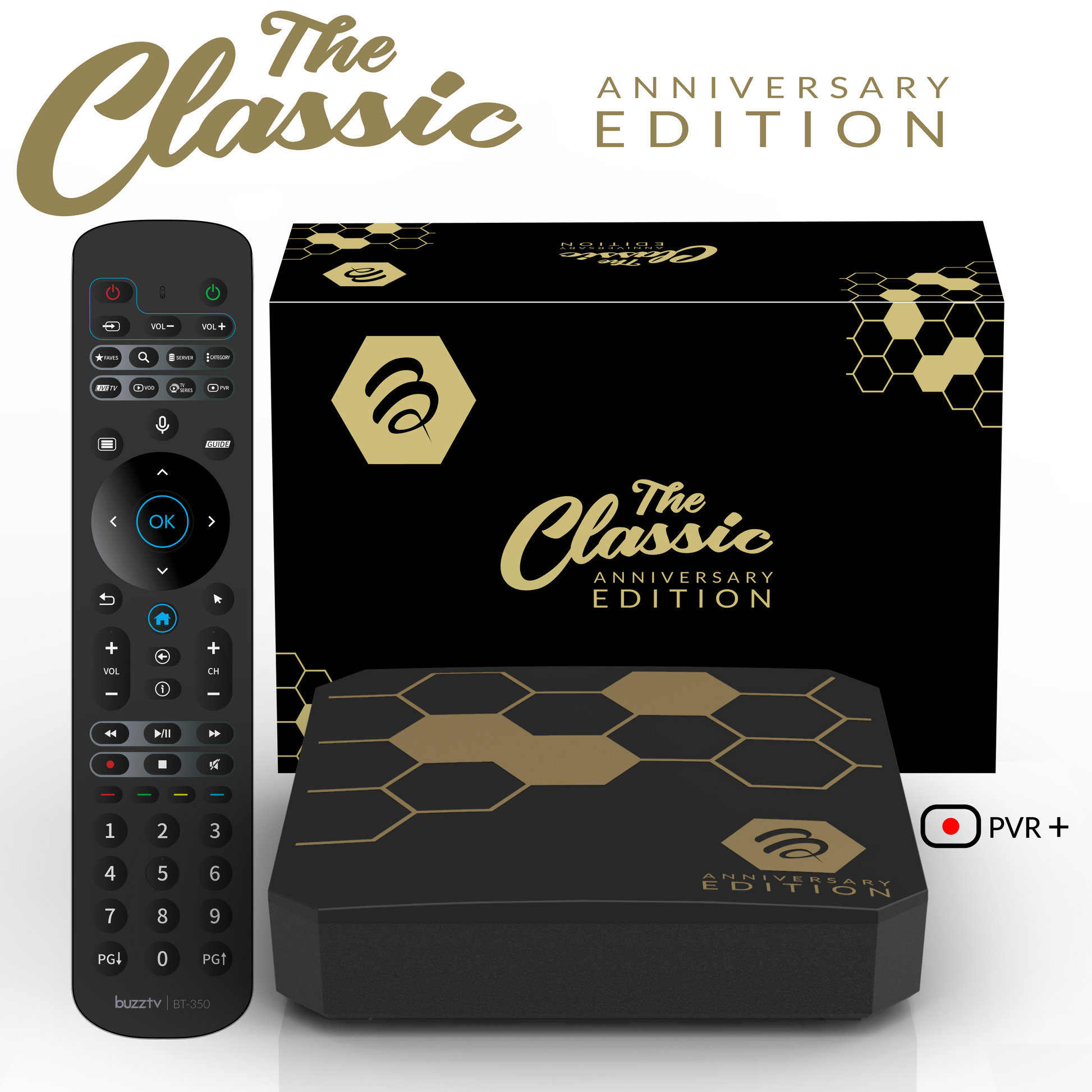 BuzzTV Classic Anniversary Edition 4K Android set-top box with BT-350 voice remote