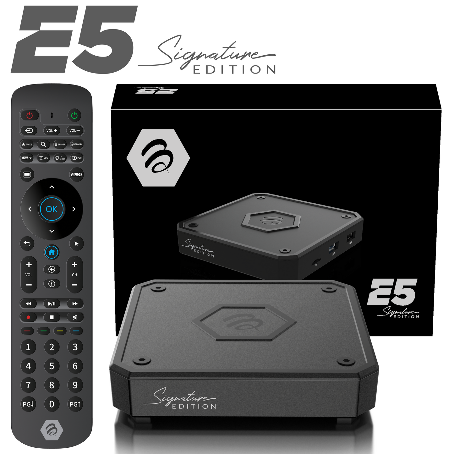 BuzzTV E5 SE Signature Edition with IR-200 remote and retail box
